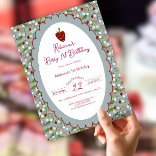 Convite Berry Primeiro Aniversário Morango 1º Aniversário