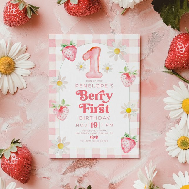Convite Berry primeiro aniversario Strawberry (Criador carregado)