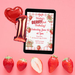 Convite Berry primeiro aniversario Watercolor Strawberry