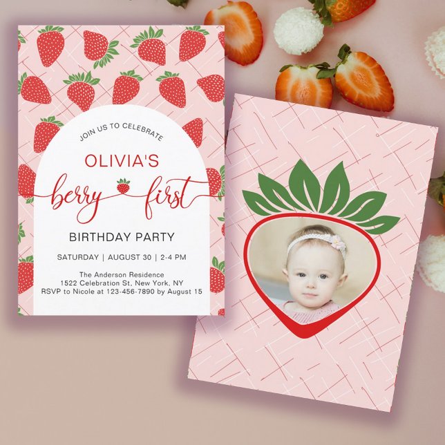 Convite Berry, Primeiro Partido do primeiro aniversario de (Strawberry 1st Birthday Party Berry First Invitation)