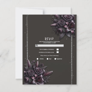 Convite Berry Purple Black Lily Rosa Floral Weding RSVP