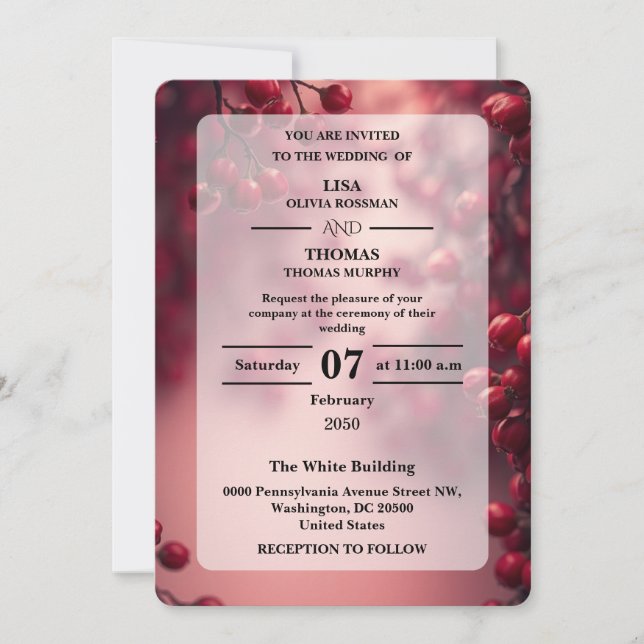 Convite Berry Red Bold Accent Wedding Invite (Frente)
