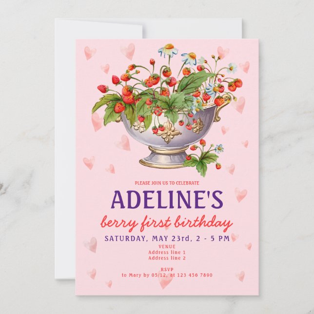 Convite Berry Rosa Primeiro primeiro aniversario Selvagem  (Frente)