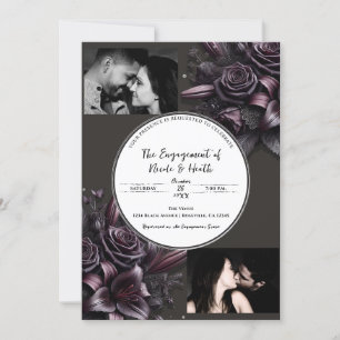 Convite Berry Roxo e Preto Lily Rose Floral Engagement