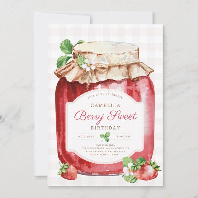 Convite Berry Sweer Strawberry Jam Festa de aniversário (Frente)