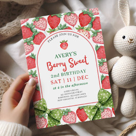 Convite Berry Sweet 2nd Birthday Strawberry Invitation