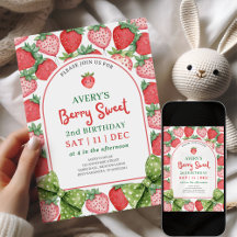 Berry Sweet 2nd Birthday Strawberry Invitation