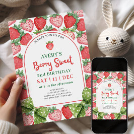 Convite Berry Sweet 2nd Birthday Strawberry Invitation