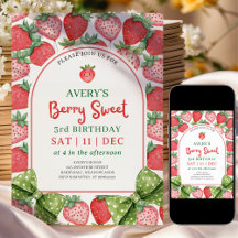 Berry Sweet 3rd Birthday Strawberry Invitation