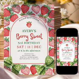 Convite Berry Sweet 3rd Birthday Strawberry Invitation