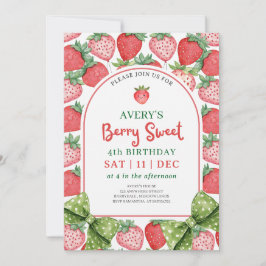 Convite Berry Sweet 4th Birthday Strawberry Invitation