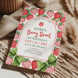 Convite Berry Sweet 5th Birthday Strawberry Invitation