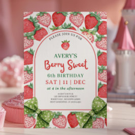 Convite Berry Sweet 6th Birthday Strawberry Invitation