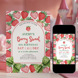 Convite Berry Sweet 6th Birthday Strawberry Invitation