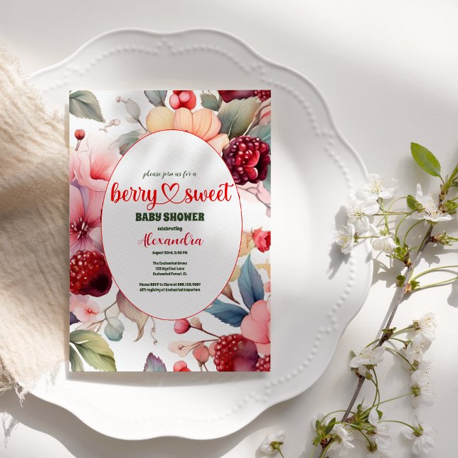 Convite Berry Sweet Baby Girl Chá de fraldas de morango (Criador carregado)