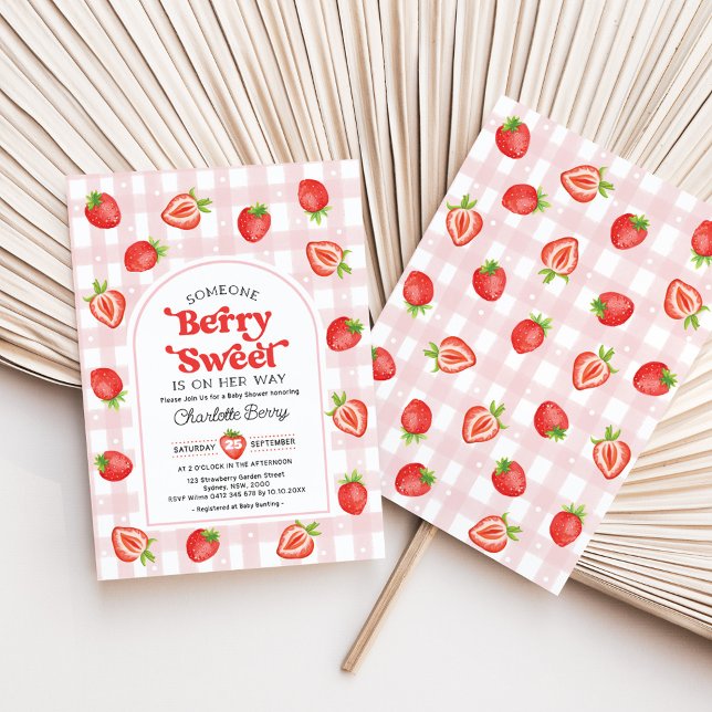 Convite Berry Sweet Baby Girl Chá de fraldas de morango (Criador carregado)