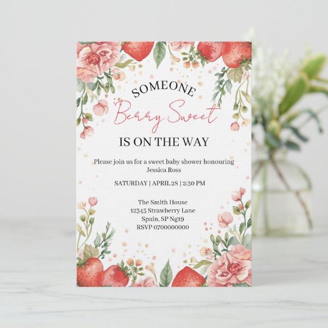Convite Berry Sweet Baby Shower Invitation  (Em pé/Frente)