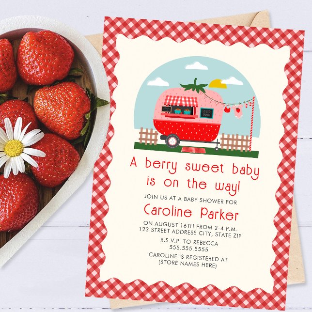 Convite Berry Sweet Baby Strawberry Camper (Criador carregado)