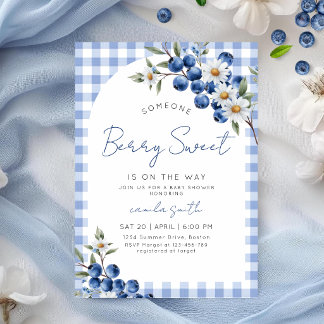 Convite Berry Sweet Blue Baby shower Blueberry Gingham