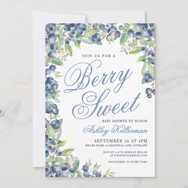 Convite Berry Sweet Blueberry Baby Shower (Frente)