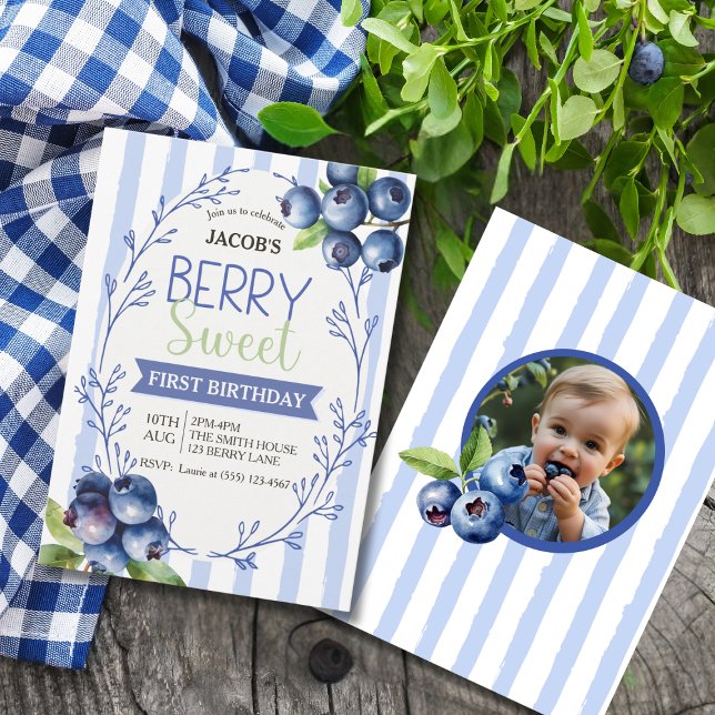 Convite Berry Sweet Blueberry Birthday (Whimsical Berry Sweet Blueberry Birthday Invitation)