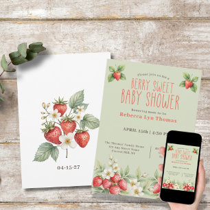 Convite Berry Sweet Chá de fraldas Morangos