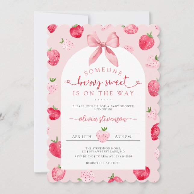 Convite Berry Sweet Girl QR Code All in One Baby Shower (Frente)