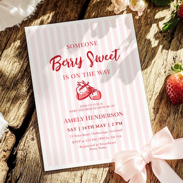 Convite Berry Sweet Hand Drawn Strawberry Baby Shower (Criador carregado)