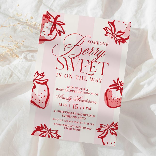 Convite Berry Sweet Hand Drawn Strawberry Baby Shower (Criador carregado)