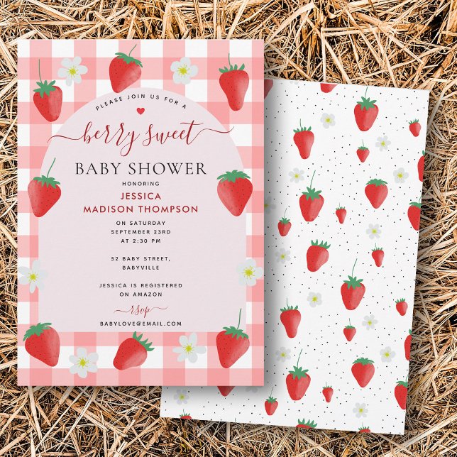 Convite Berry Sweet Morangos Chá de fraldas de morango (Berry Sweet Strawberries Strawberry Baby Shower Invitation)