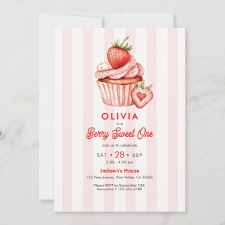 Convite Berry Sweet One Menina Aniversário de Um Ano