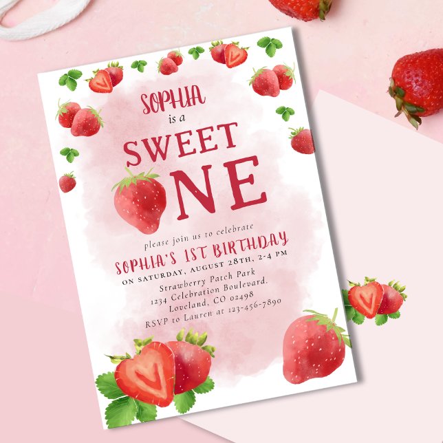 Convite Berry Sweet One primeiro aniversario Strawberry Cu (Criador carregado)