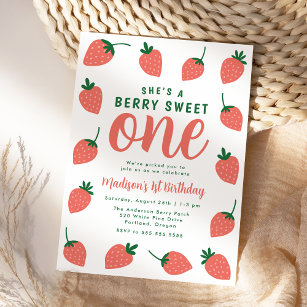Convite Berry Sweet One Strawberry primeiro aniversario