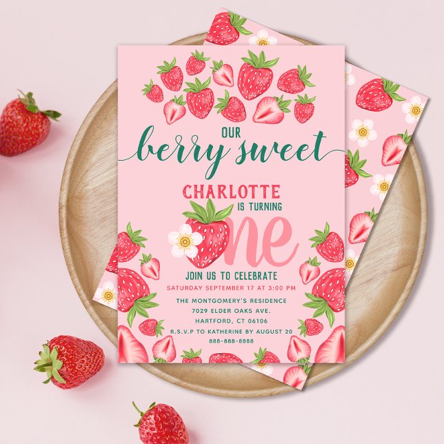 Convite Berry Sweet Pink, Partido do primeiro aniversario  (Criador carregado)