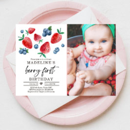 Convite Berry Sweet primeiro aniversario Strawberry Bluebe