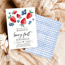 Convite Berry Sweet primeiro aniversario Strawberry Bluebe