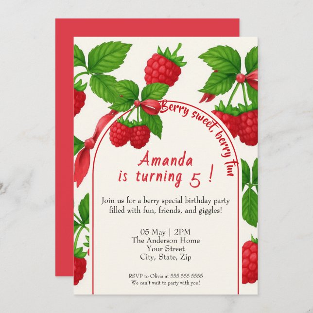 Convite Berry Sweet Raspberry Aniversário de criança Convi (Frente/Verso)