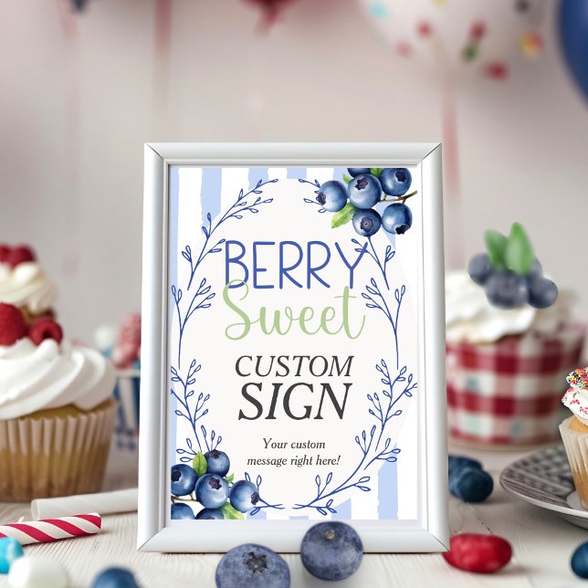 Convite Berry Sweet - Sinal de Blueberry Rosa Personalizad (Berry Sweet Custom Pink Blueberry Sign )