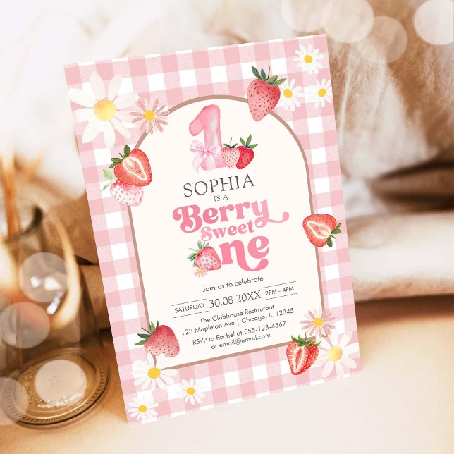 Convite Berry Sweet Strawberry 1st Birthday Invitation (Criador carregado)