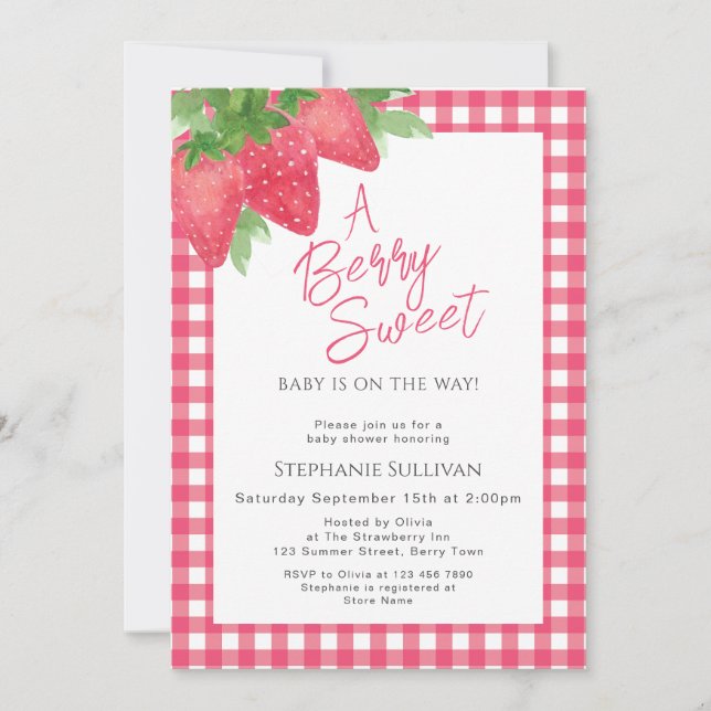 Convite Berry Sweet Strawberry Baby Girl Shower (Frente)