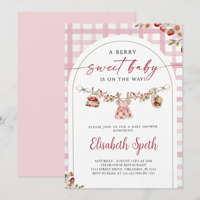 Convite Berry Sweet Strawberry Baby Shower Invitation (Frente/Verso)