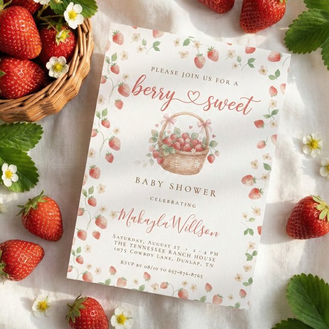 Convite Berry Sweet Strawberry Basket Baby Shower (Criador carregado)