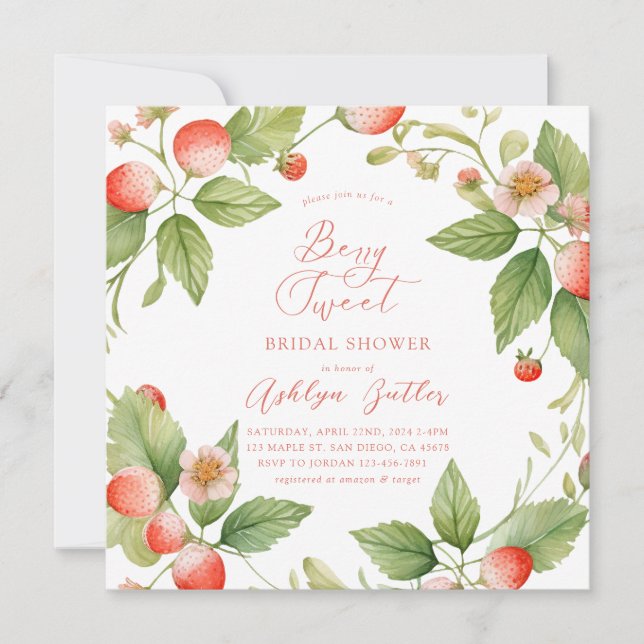Convite Berry Sweet Strawberry Bridal Shower Invitation (Frente)