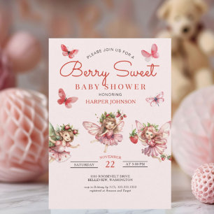Convite Berry Sweet Strawberry Chá de fraldas Rosa
