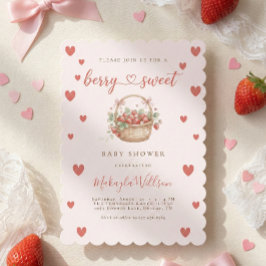 Convite Berry Sweet Strawberry Coquette Hearts Baby shower