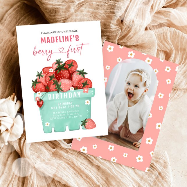 Convite Berry Sweet Strawberry Farmers Mercado Aniversário (Criador carregado)