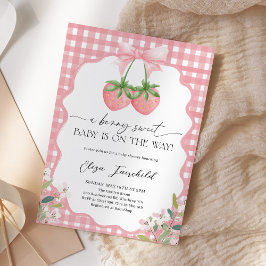 Convite Berry Sweet Strawberry Gingham Baby Shower