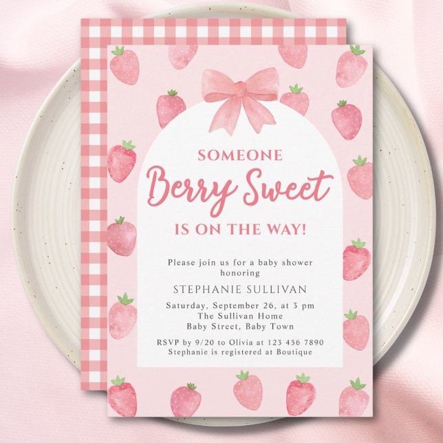 Convite Berry Sweet Strawberry Girl Baby Shower  (Criador carregado)