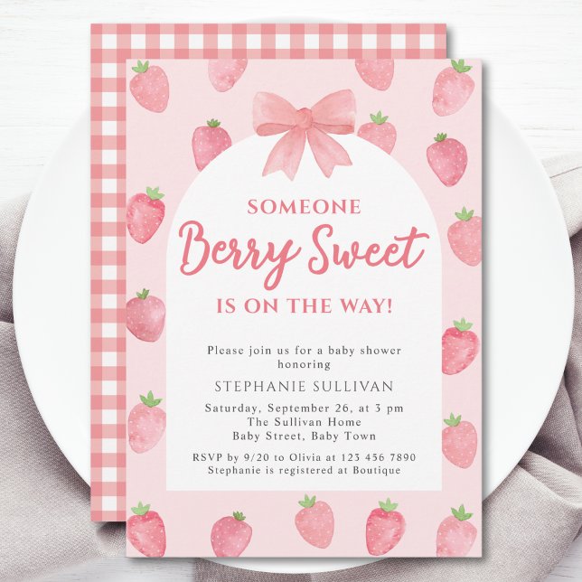 Convite Berry Sweet Strawberry Girl Baby Shower  (Criador carregado)
