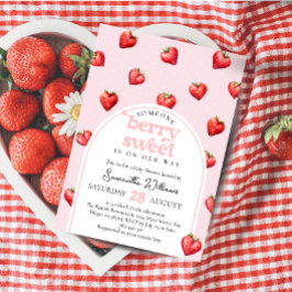 Convite Berry Sweet Strawberry Heart Girl Chá de fraldas